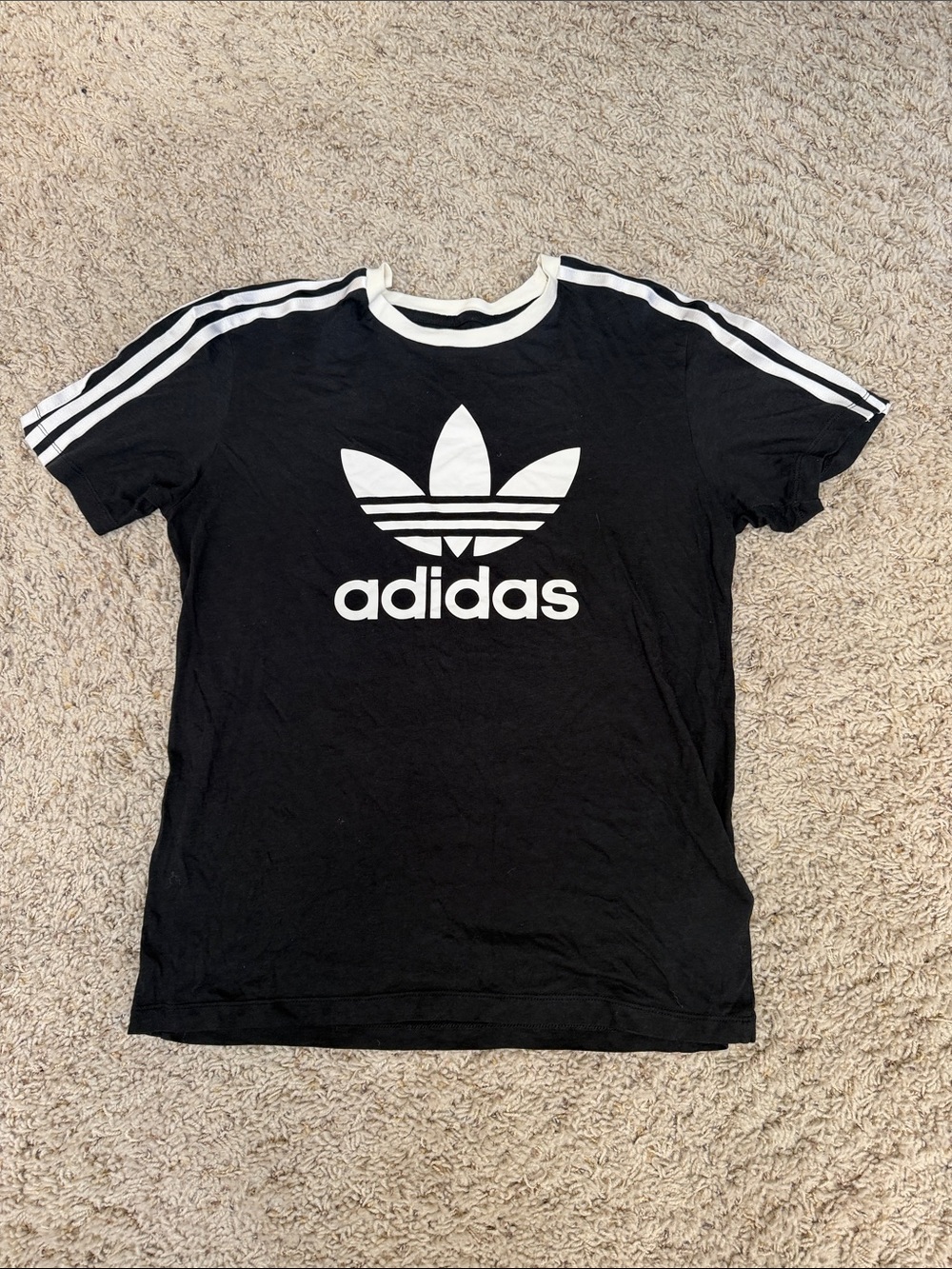 adidas Black Short-Sleeve Trefoil Tee with White Logo